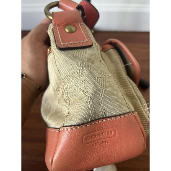 RARE Vintage Y2K COACH 65th Anniv Legacy Signature Beige Coral/Pink Leather Bag - Picture 14 of 16